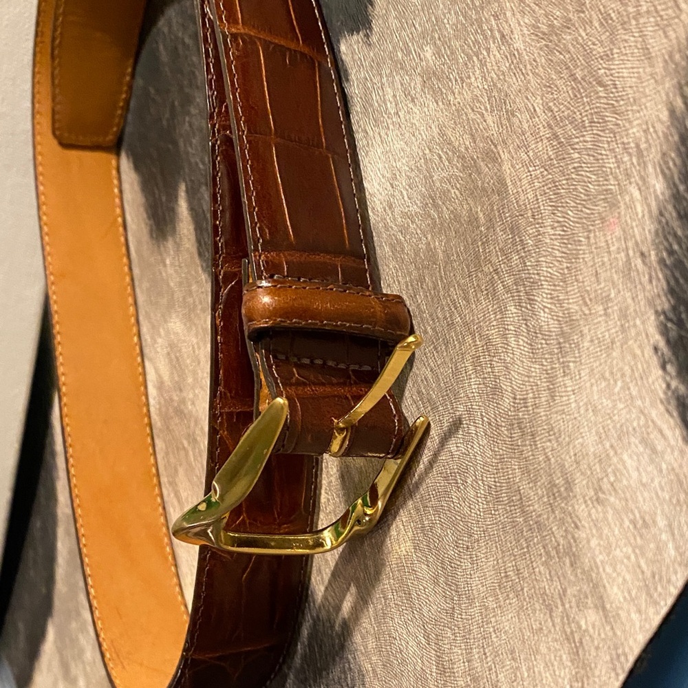 Brighton Croc-Embossed Brown Belt with Gold-Tone Buckle